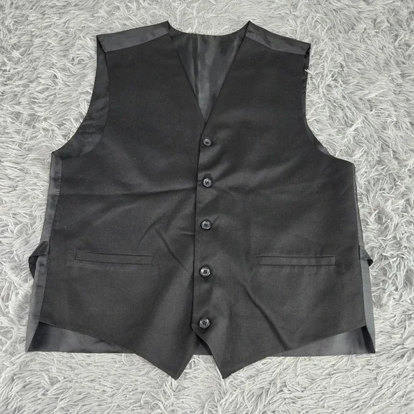 Unbranded Mens L Black Formal 5-Button Adjustable Back Tuxedo Vest Waistcoat - Picture 1 of 4